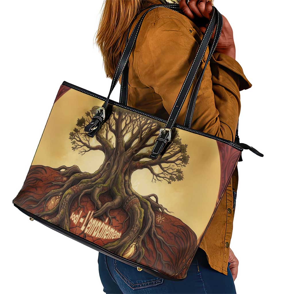 Léopold Sédar Senghor Leather Tote Bag Sacred Baobab Tree Design African Roots and Symbols Theme Negritude Movement - African Pride