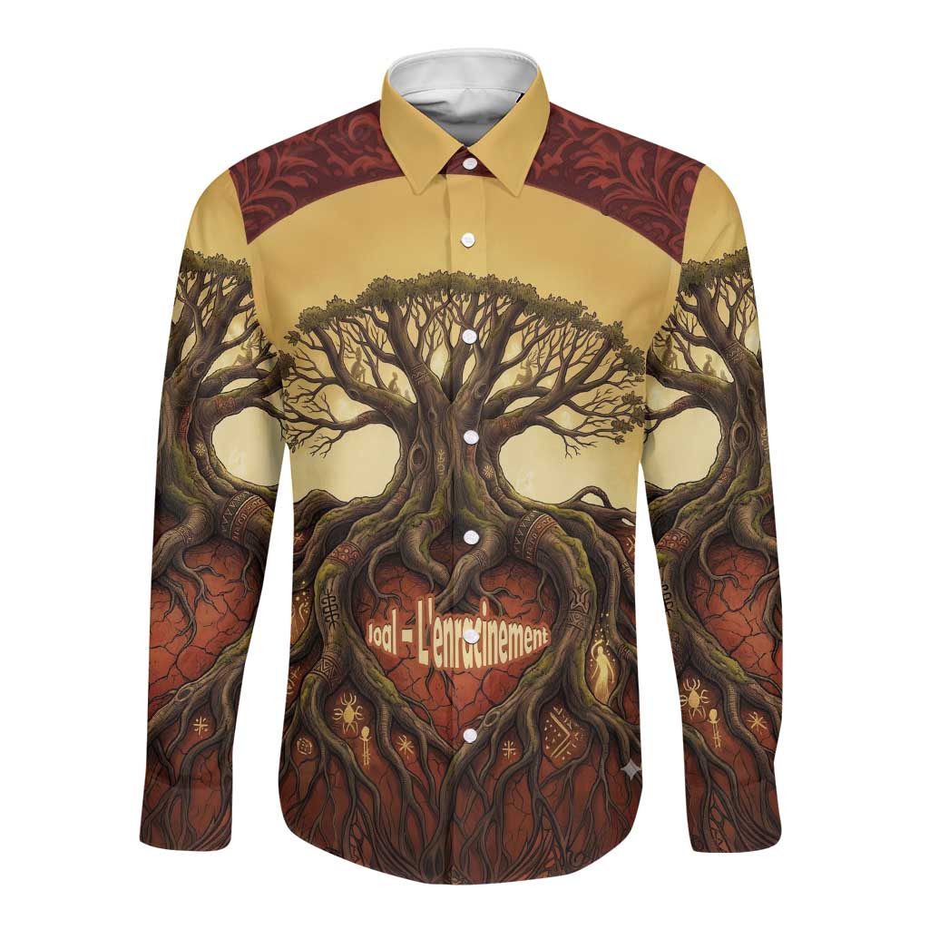 Léopold Sédar Senghor Long Sleeve Button Shirt Sacred Baobab Tree Design African Roots and Symbols Theme Negritude Movement - African Pride