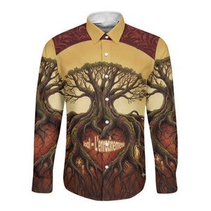 Léopold Sédar Senghor Long Sleeve Button Shirt Sacred Baobab Tree Design African Roots and Symbols Theme Negritude Movement - African Pride