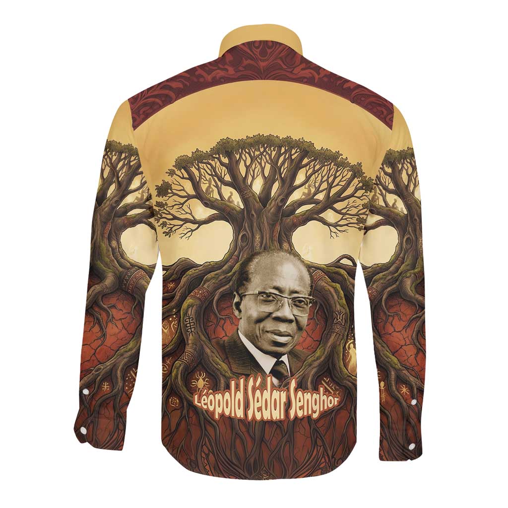 Léopold Sédar Senghor Long Sleeve Button Shirt Sacred Baobab Tree Design African Roots and Symbols Theme Negritude Movement - African Pride