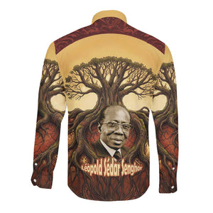 Léopold Sédar Senghor Long Sleeve Button Shirt Sacred Baobab Tree Design African Roots and Symbols Theme Negritude Movement - African Pride