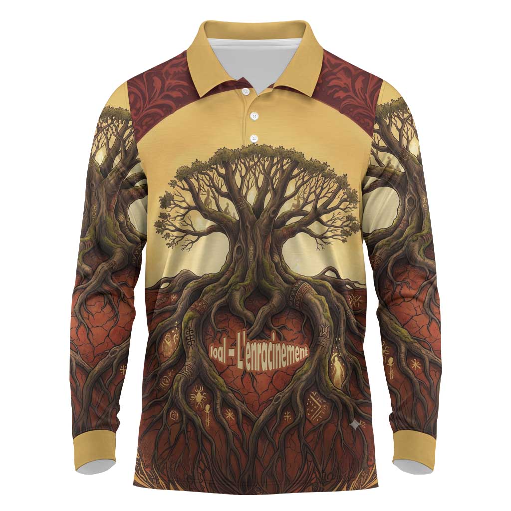 Léopold Sédar Senghor Long Sleeve Polo Shirt Sacred Baobab Tree Design African Roots and Symbols Theme Negritude Movement - African Pride