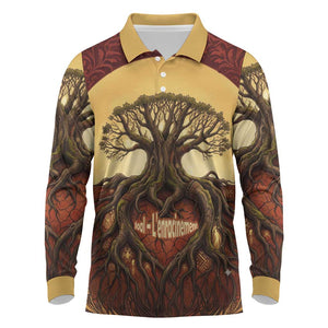 Léopold Sédar Senghor Long Sleeve Polo Shirt Sacred Baobab Tree Design African Roots and Symbols Theme Negritude Movement - African Pride