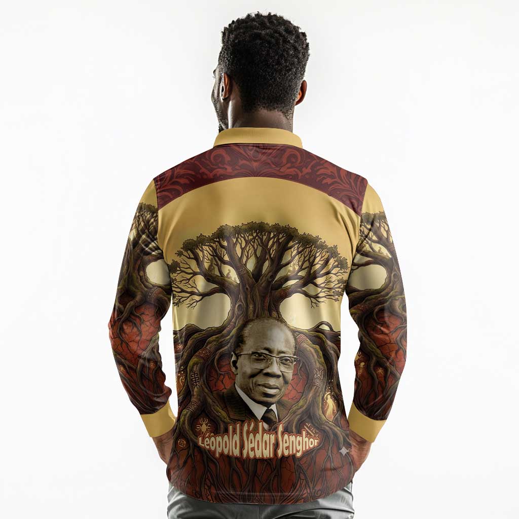 Léopold Sédar Senghor Long Sleeve Polo Shirt Sacred Baobab Tree Design African Roots and Symbols Theme Negritude Movement - African Pride
