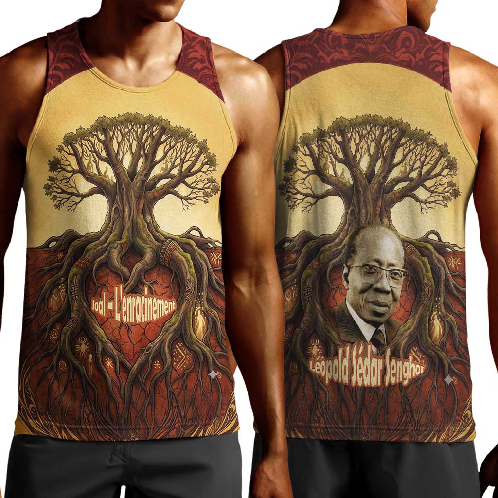 Léopold Sédar Senghor Men Tank Top Sacred Baobab Tree Design African Roots and Symbols Theme Negritude Movement - African Pride