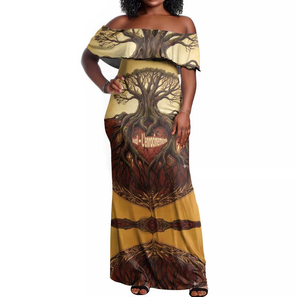 Léopold Sédar Senghor Off Shoulder Maxi Dress Sacred Baobab Tree Design African Roots and Symbols Theme Negritude Movement - African Pride