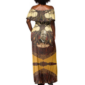 Léopold Sédar Senghor Off Shoulder Maxi Dress Sacred Baobab Tree Design African Roots and Symbols Theme Negritude Movement - African Pride