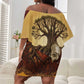 Léopold Sédar Senghor Off Shoulder Short Dress Sacred Baobab Tree Design African Roots and Symbols Theme Negritude Movement - African Pride