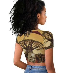 Léopold Sédar Senghor Raglan Cropped T shirt Sacred Baobab Tree Design African Roots and Symbols Theme Negritude Movement - African Pride