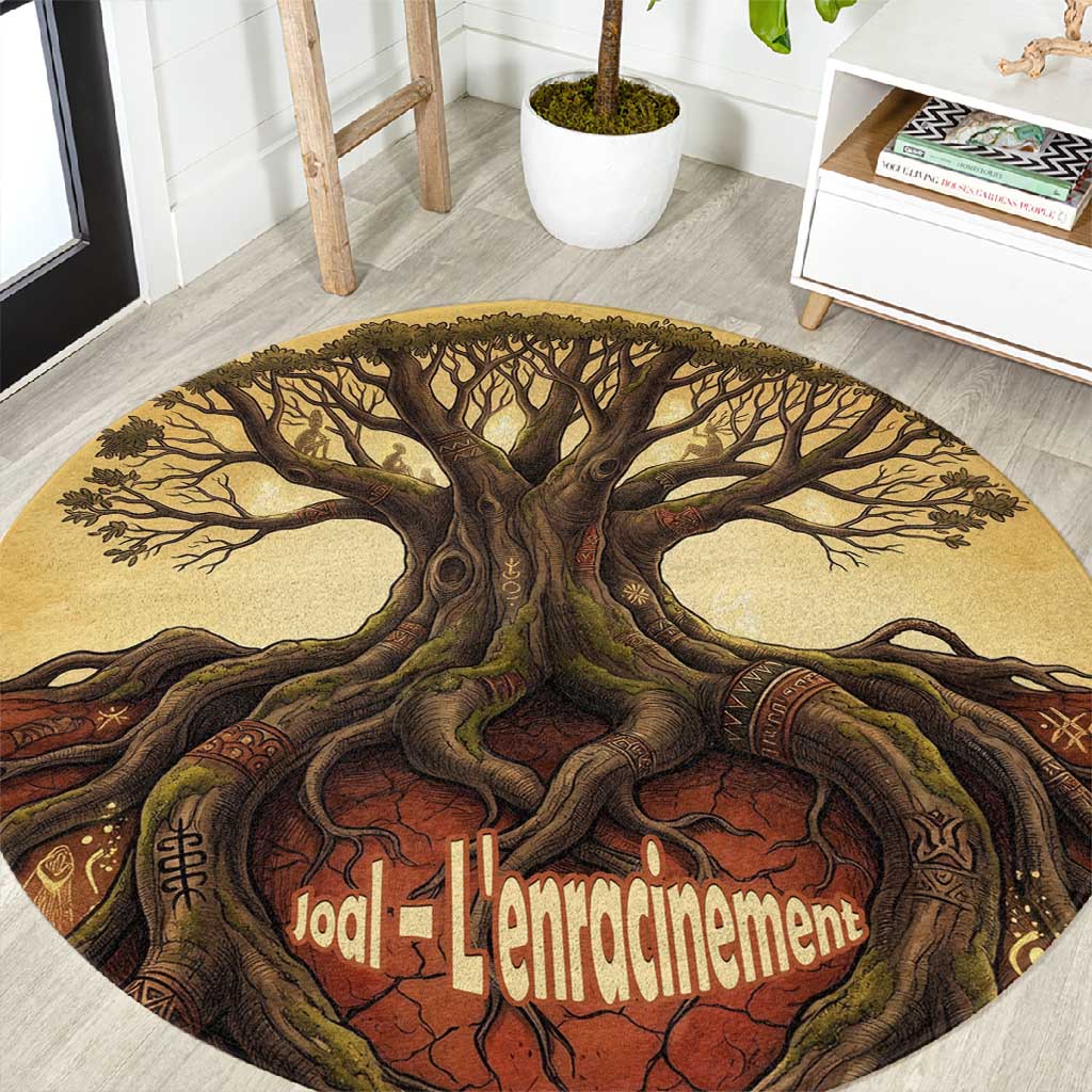 Léopold Sédar Senghor Round Carpet Sacred Baobab Tree Design African Roots and Symbols Theme Negritude Movement - African Pride