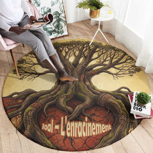 Léopold Sédar Senghor Round Carpet Sacred Baobab Tree Design African Roots and Symbols Theme Negritude Movement - African Pride