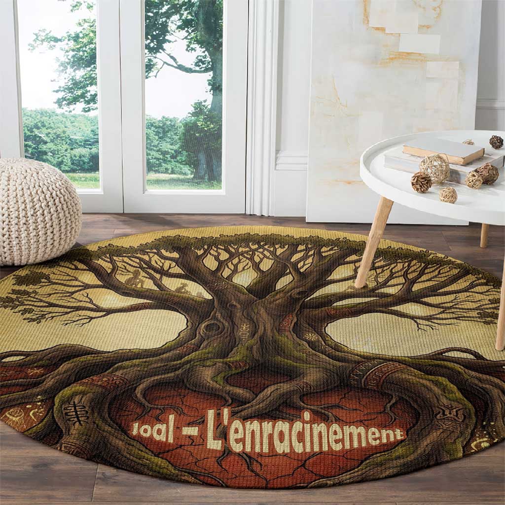 Léopold Sédar Senghor Round Carpet Sacred Baobab Tree Design African Roots and Symbols Theme Negritude Movement - African Pride
