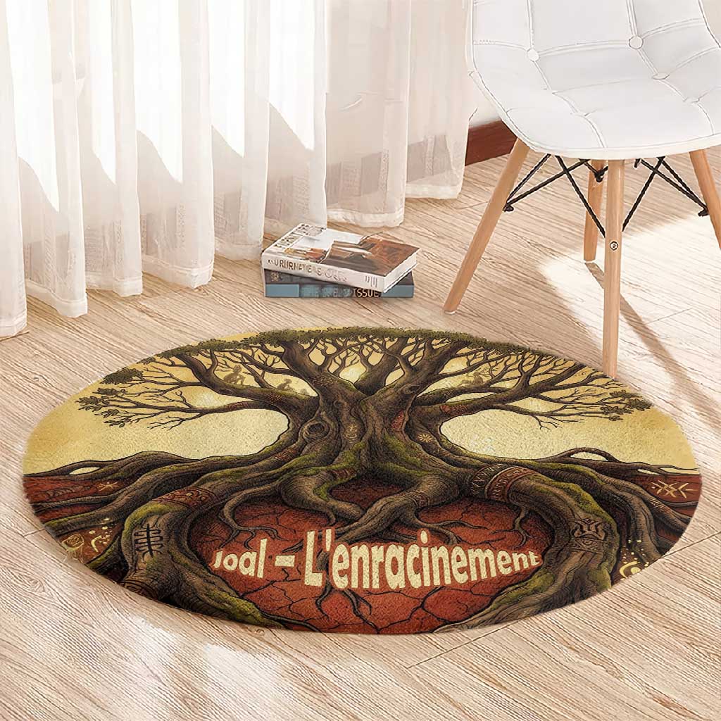 Léopold Sédar Senghor Round Carpet Sacred Baobab Tree Design African Roots and Symbols Theme Negritude Movement - African Pride