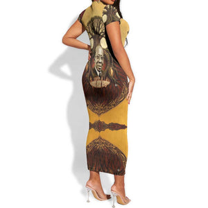 Léopold Sédar Senghor Short Sleeve Bodycon Dress Sacred Baobab Tree Design African Roots and Symbols Theme Negritude Movement - African Pride