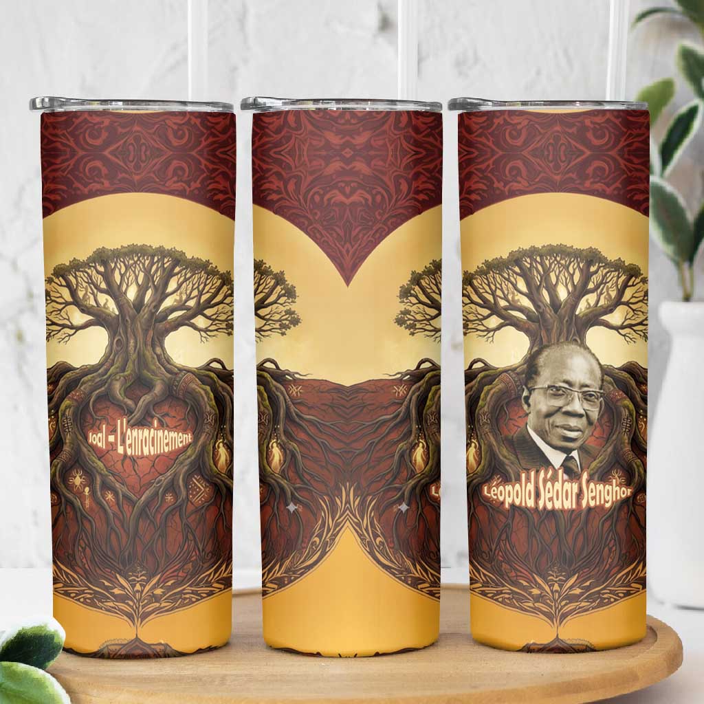 Léopold Sédar Senghor Skinny Tumbler Sacred Baobab Tree Design African Roots and Symbols Theme Negritude Movement - African Pride