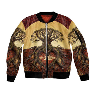 Léopold Sédar Senghor Sleeve Zip Bomber Jacket Sacred Baobab Tree Design African Roots and Symbols Theme Negritude Movement - African Pride