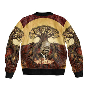Léopold Sédar Senghor Sleeve Zip Bomber Jacket Sacred Baobab Tree Design African Roots and Symbols Theme Negritude Movement - African Pride