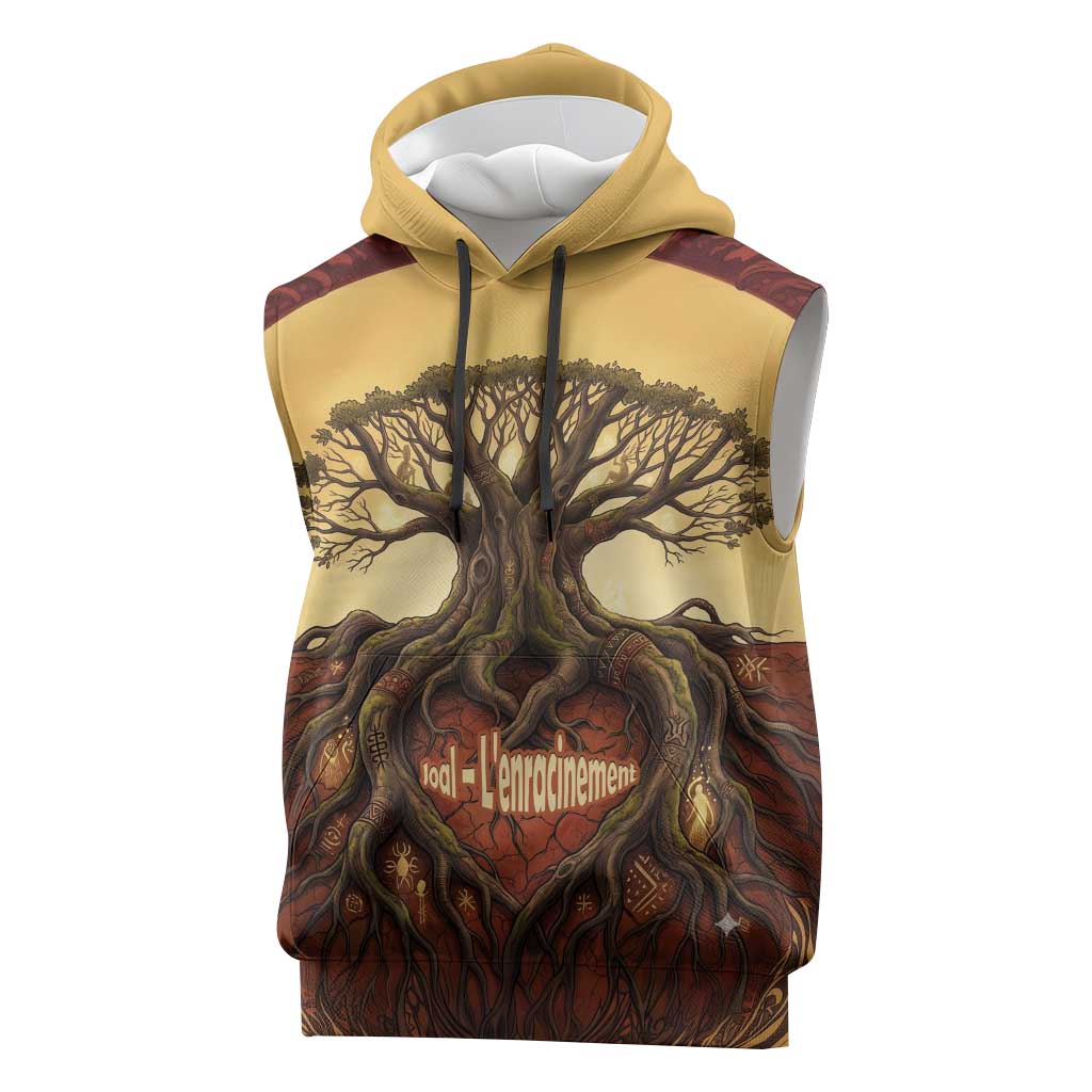Léopold Sédar Senghor Sleeveless Hoodie Sacred Baobab Tree Design African Roots and Symbols Theme Negritude Movement - African Pride