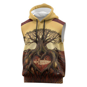Léopold Sédar Senghor Sleeveless Hoodie Sacred Baobab Tree Design African Roots and Symbols Theme Negritude Movement - African Pride