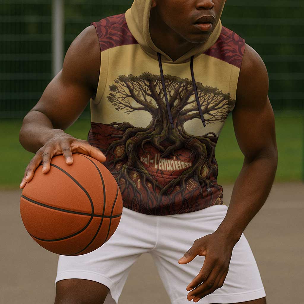 Léopold Sédar Senghor Sleeveless Hoodie Sacred Baobab Tree Design African Roots and Symbols Theme Negritude Movement - African Pride