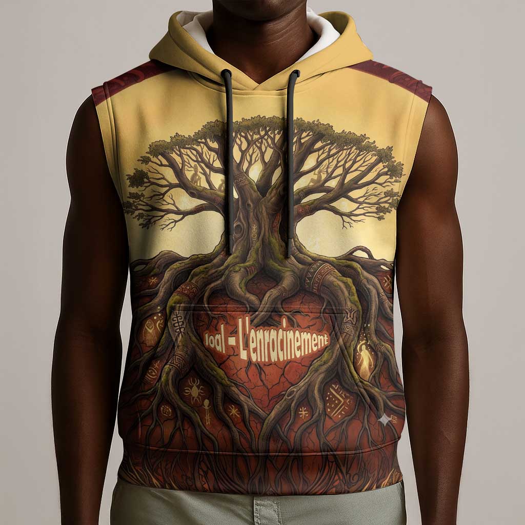 Léopold Sédar Senghor Sleeveless Hoodie Sacred Baobab Tree Design African Roots and Symbols Theme Negritude Movement - African Pride