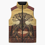 Léopold Sédar Senghor Sleeveless Puffer Jacket Sacred Baobab Tree Design African Roots and Symbols Theme Negritude Movement - African Pride