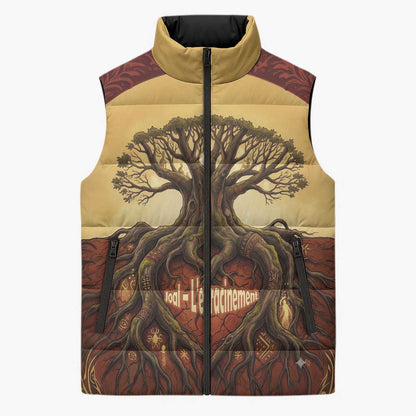 Léopold Sédar Senghor Sleeveless Puffer Jacket Sacred Baobab Tree Design African Roots and Symbols Theme Negritude Movement - African Pride