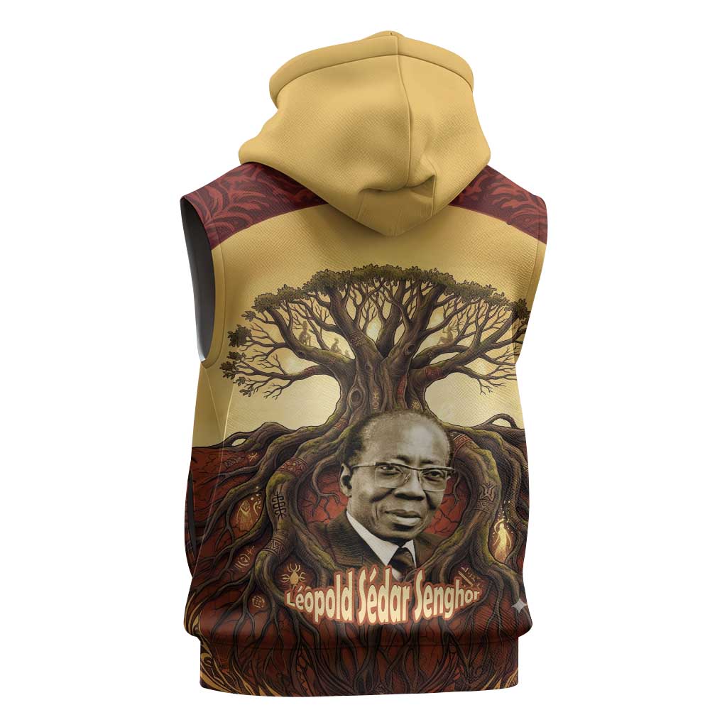 Léopold Sédar Senghor Sleeveless Zip Hoodie Sacred Baobab Tree Design African Roots and Symbols Theme Negritude Movement - African Pride