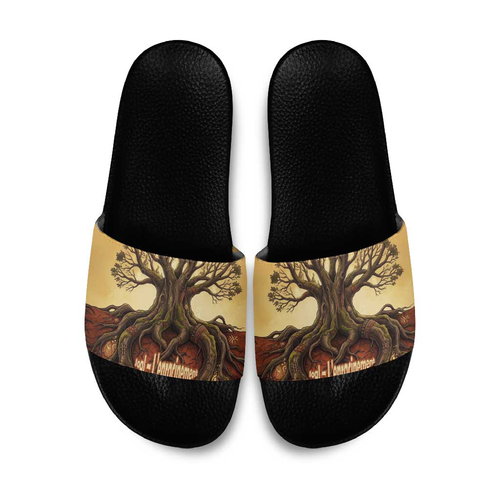 Léopold Sédar Senghor Slide Sandals Sacred Baobab Tree Design African Roots and Symbols Theme Negritude Movement - African Pride