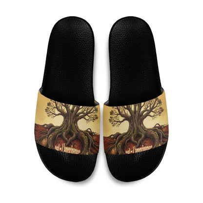 Léopold Sédar Senghor Slide Sandals Sacred Baobab Tree Design African Roots and Symbols Theme Negritude Movement - African Pride