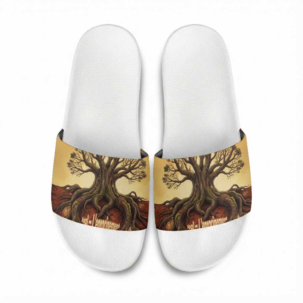 Léopold Sédar Senghor Slide Sandals Sacred Baobab Tree Design African Roots and Symbols Theme Negritude Movement - African Pride