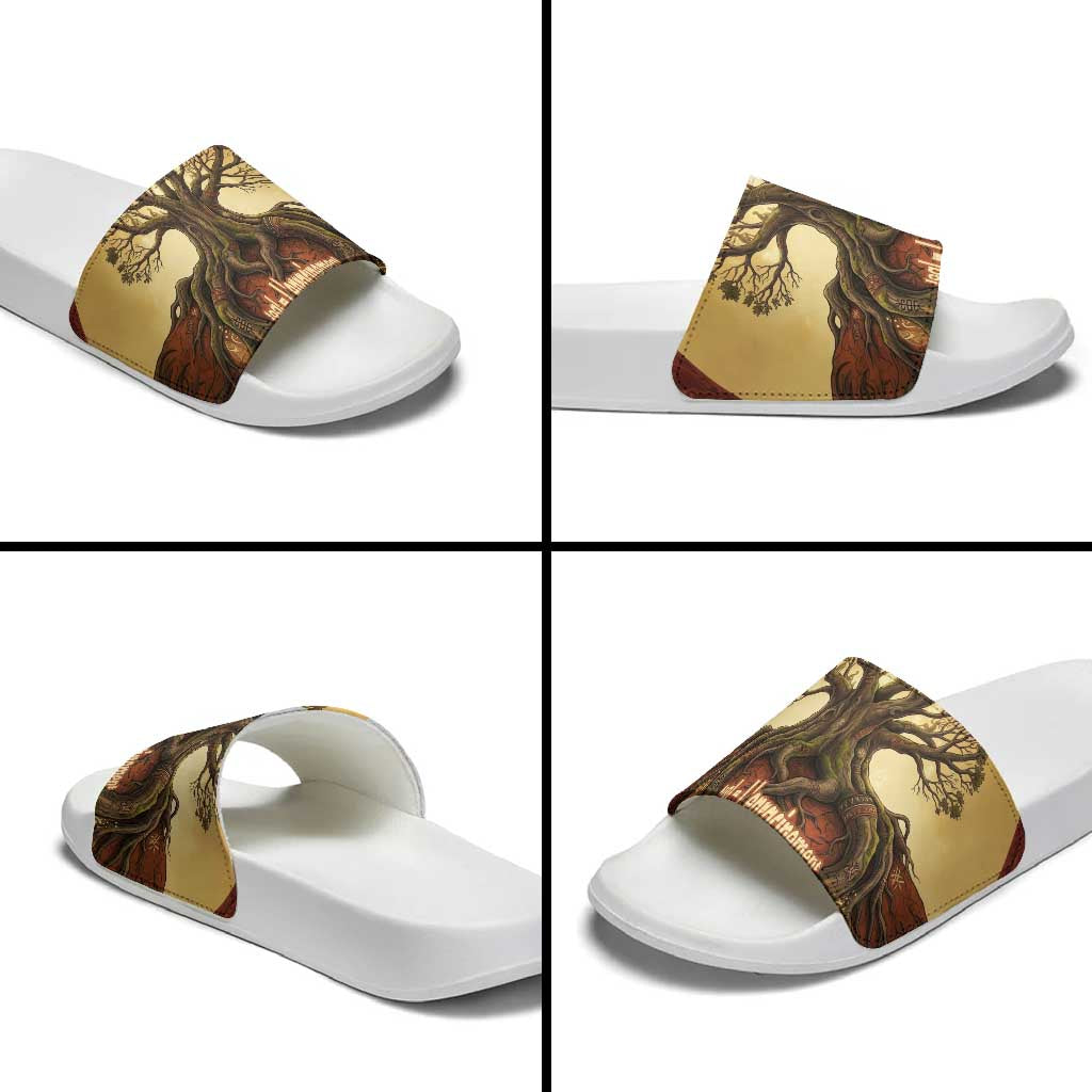 Léopold Sédar Senghor Slide Sandals Sacred Baobab Tree Design African Roots and Symbols Theme Negritude Movement - African Pride