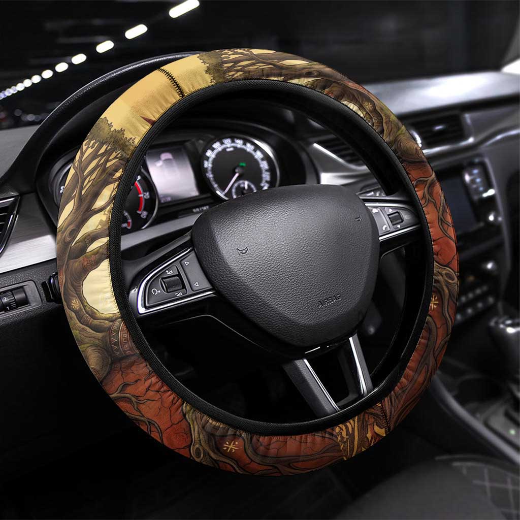 Léopold Sédar Senghor Steering Wheel Cover Sacred Baobab Tree Design African Roots and Symbols Theme Negritude Movement - African Pride