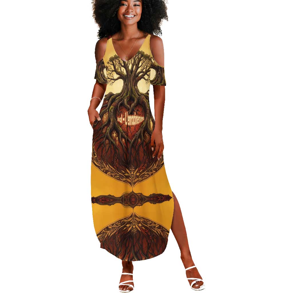 Léopold Sédar Senghor Summer Maxi Dress Sacred Baobab Tree Design African Roots and Symbols Theme Negritude Movement - African Pride