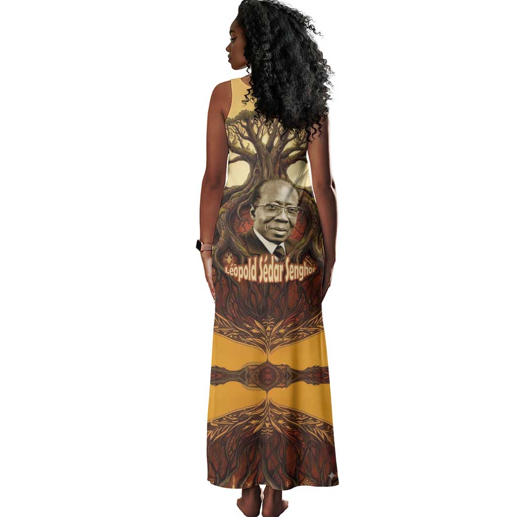 Léopold Sédar Senghor Tank Maxi Dress Sacred Baobab Tree Design African Roots and Symbols Theme Negritude Movement - African Pride
