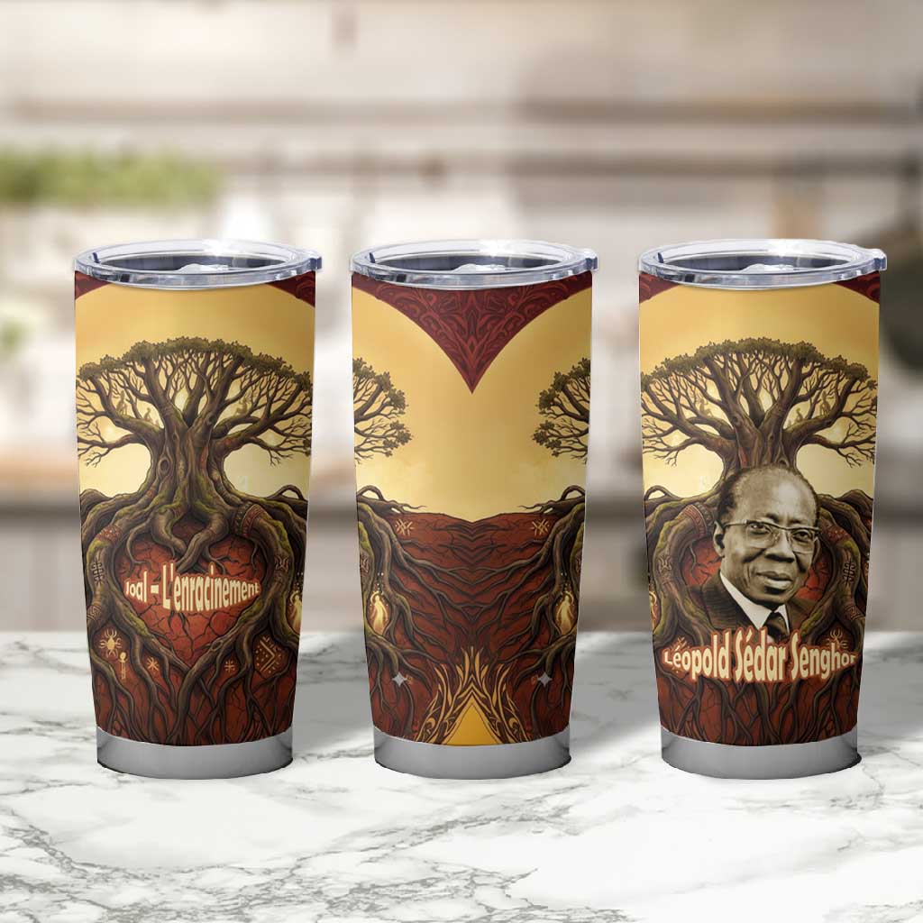 Léopold Sédar Senghor Tumbler Cup Sacred Baobab Tree Design African Roots and Symbols Theme Negritude Movement - African Pride