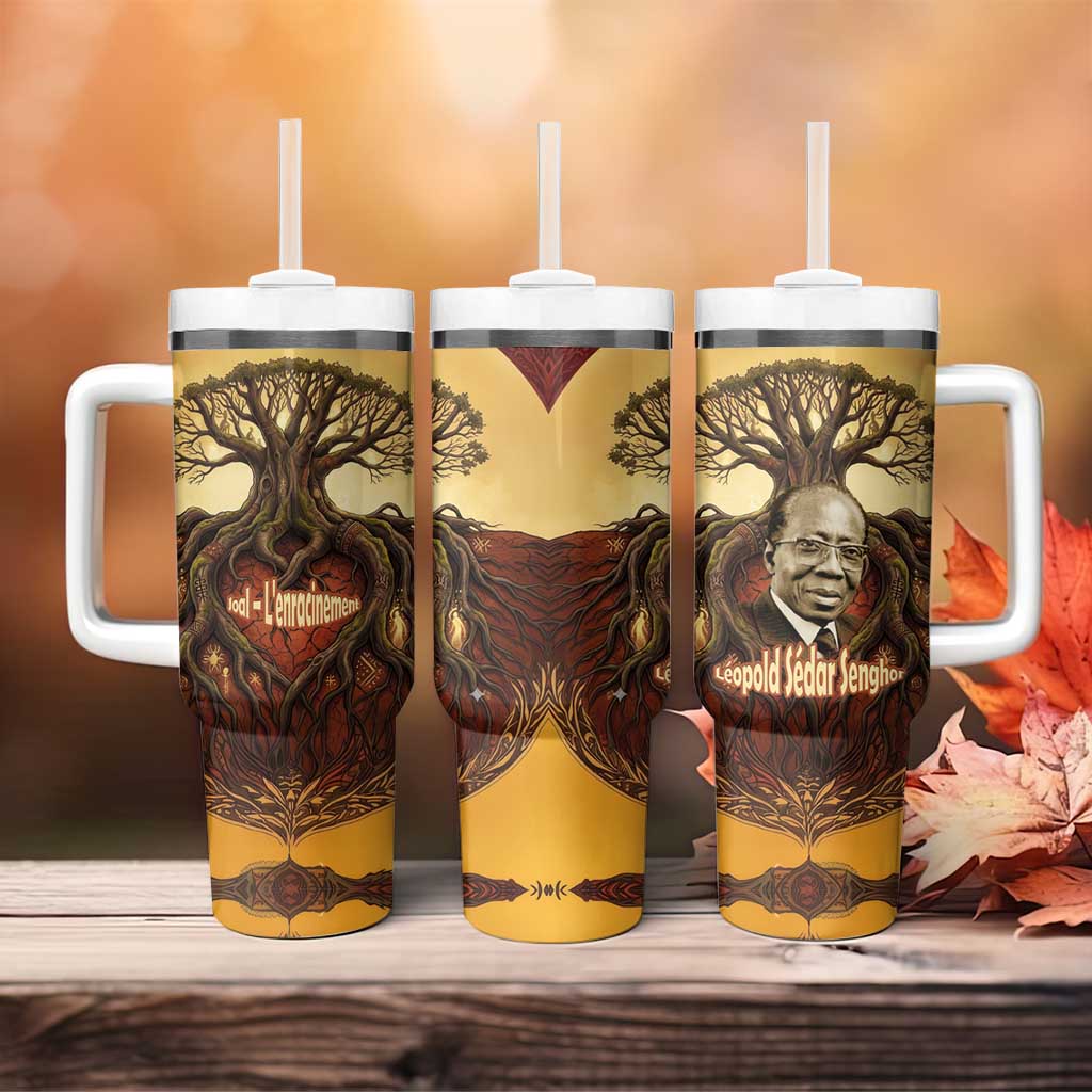 Léopold Sédar Senghor Tumbler With Handle Sacred Baobab Tree Design African Roots and Symbols Theme Negritude Movement - African Pride