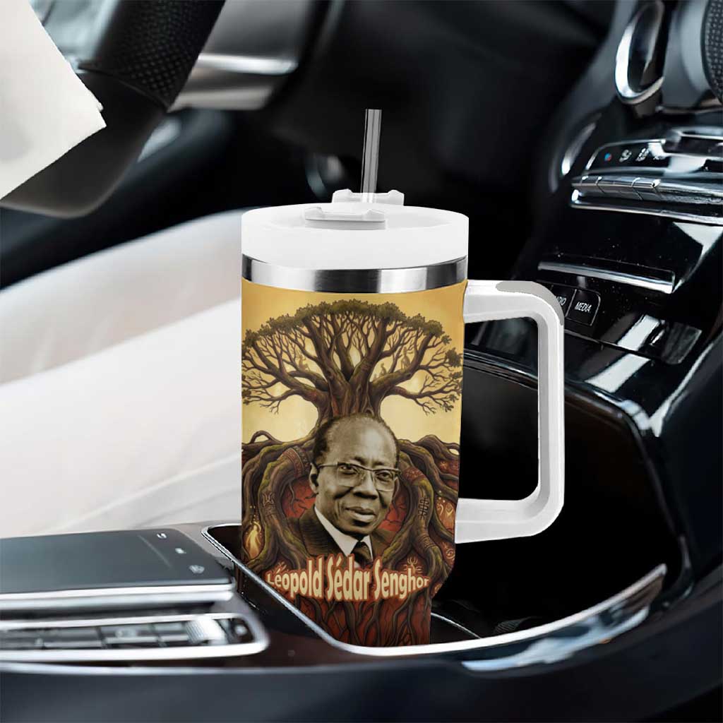 Léopold Sédar Senghor Tumbler With Handle Sacred Baobab Tree Design African Roots and Symbols Theme Negritude Movement - African Pride