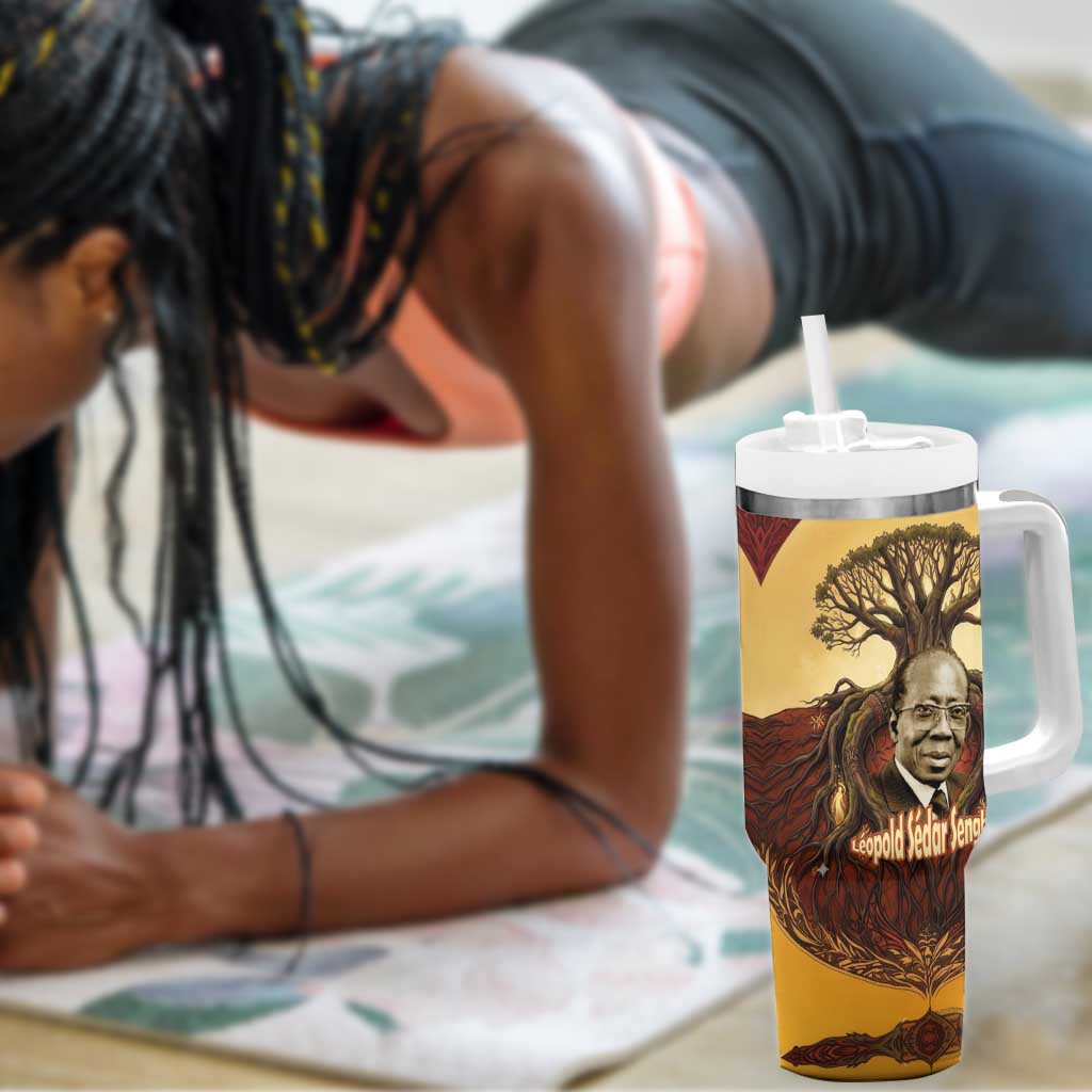 Léopold Sédar Senghor Tumbler With Handle Sacred Baobab Tree Design African Roots and Symbols Theme Negritude Movement - African Pride