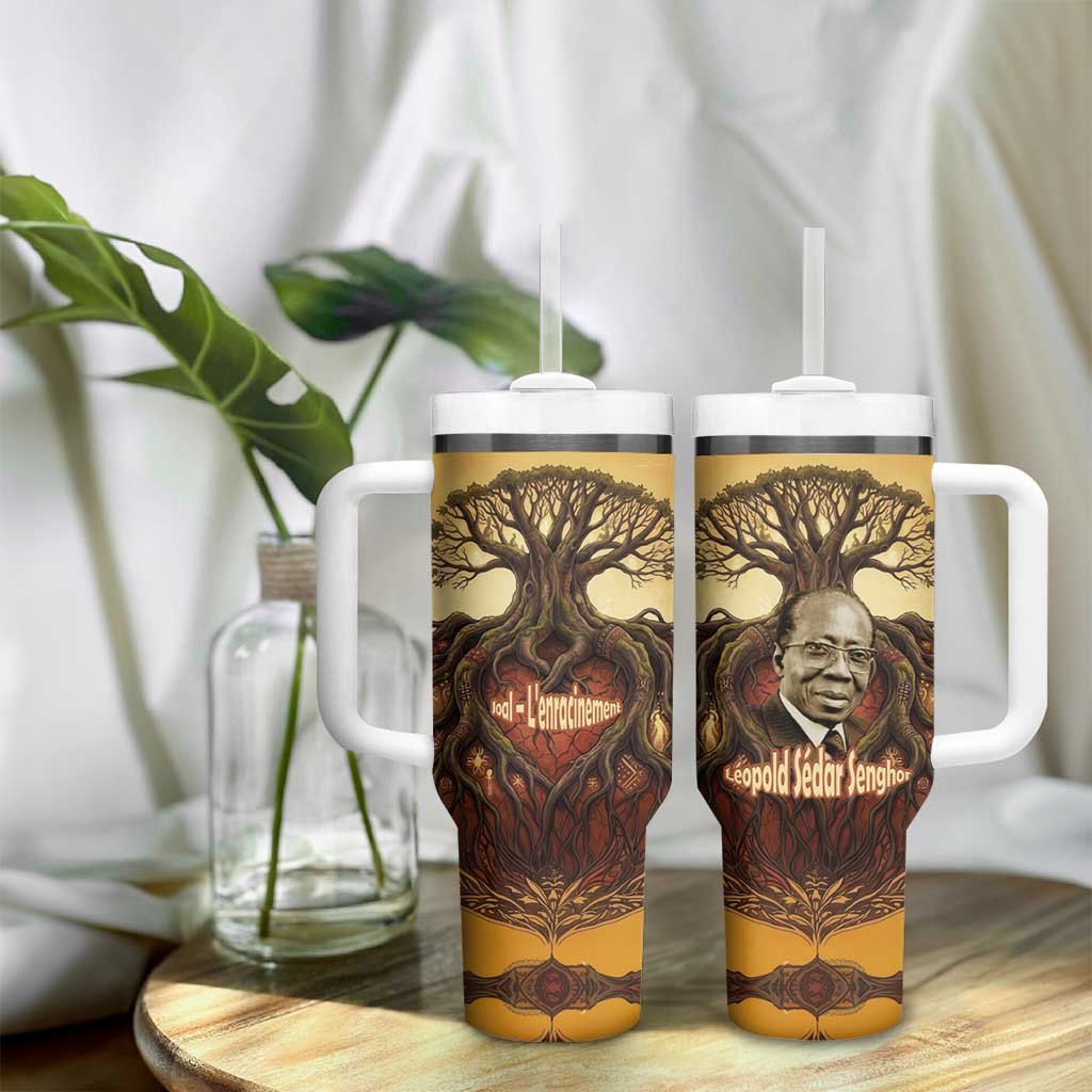 Léopold Sédar Senghor Tumbler With Handle Sacred Baobab Tree Design African Roots and Symbols Theme Negritude Movement - African Pride