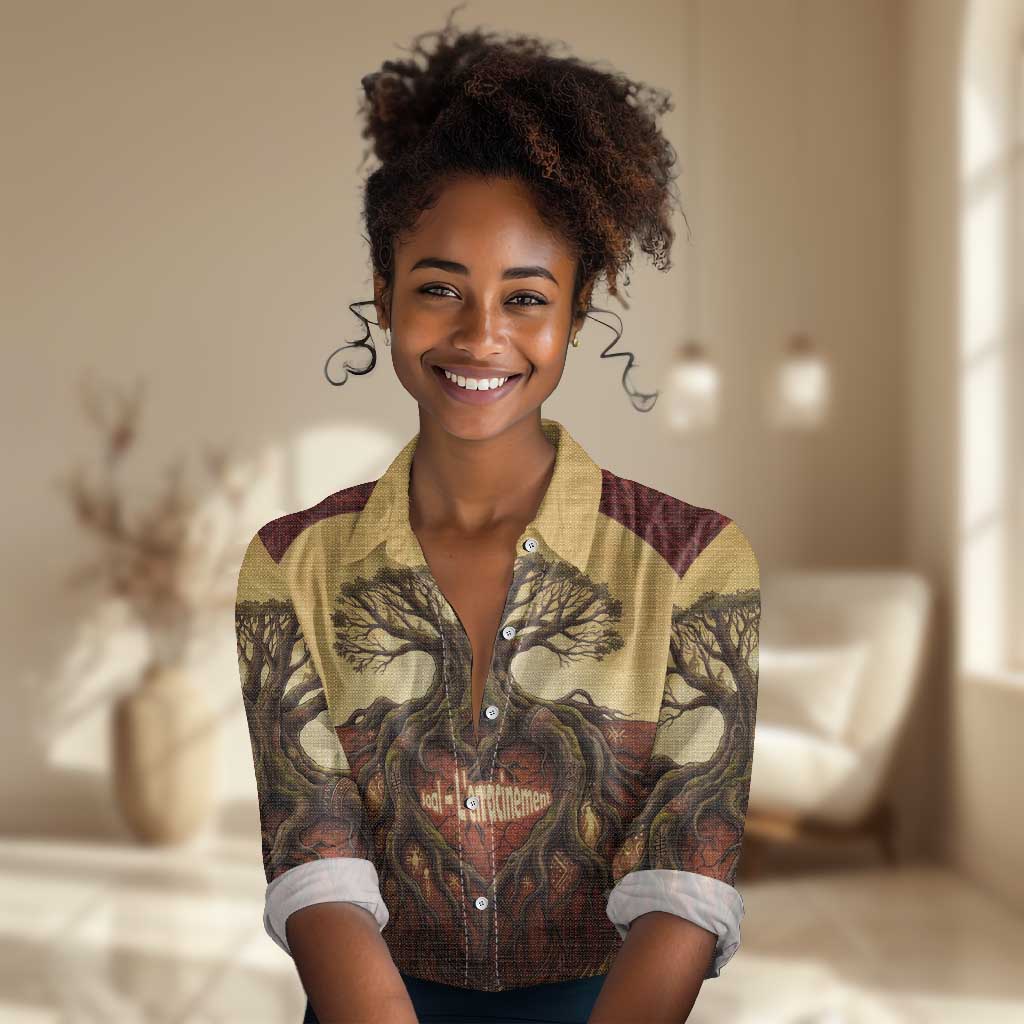 Léopold Sédar Senghor Women Casual Shirt Sacred Baobab Tree Design African Roots and Symbols Theme Negritude Movement - African Pride