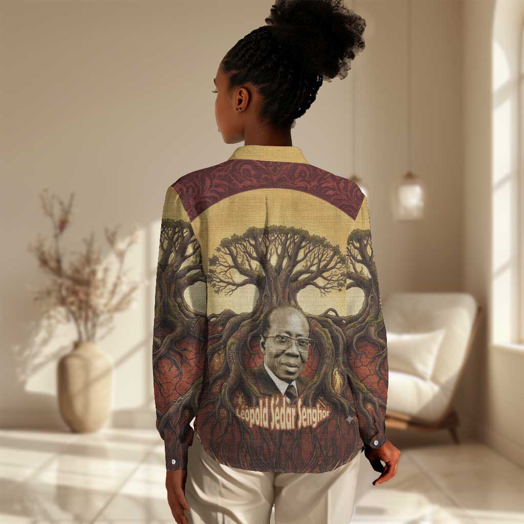 Léopold Sédar Senghor Women Casual Shirt Sacred Baobab Tree Design African Roots and Symbols Theme Negritude Movement - African Pride