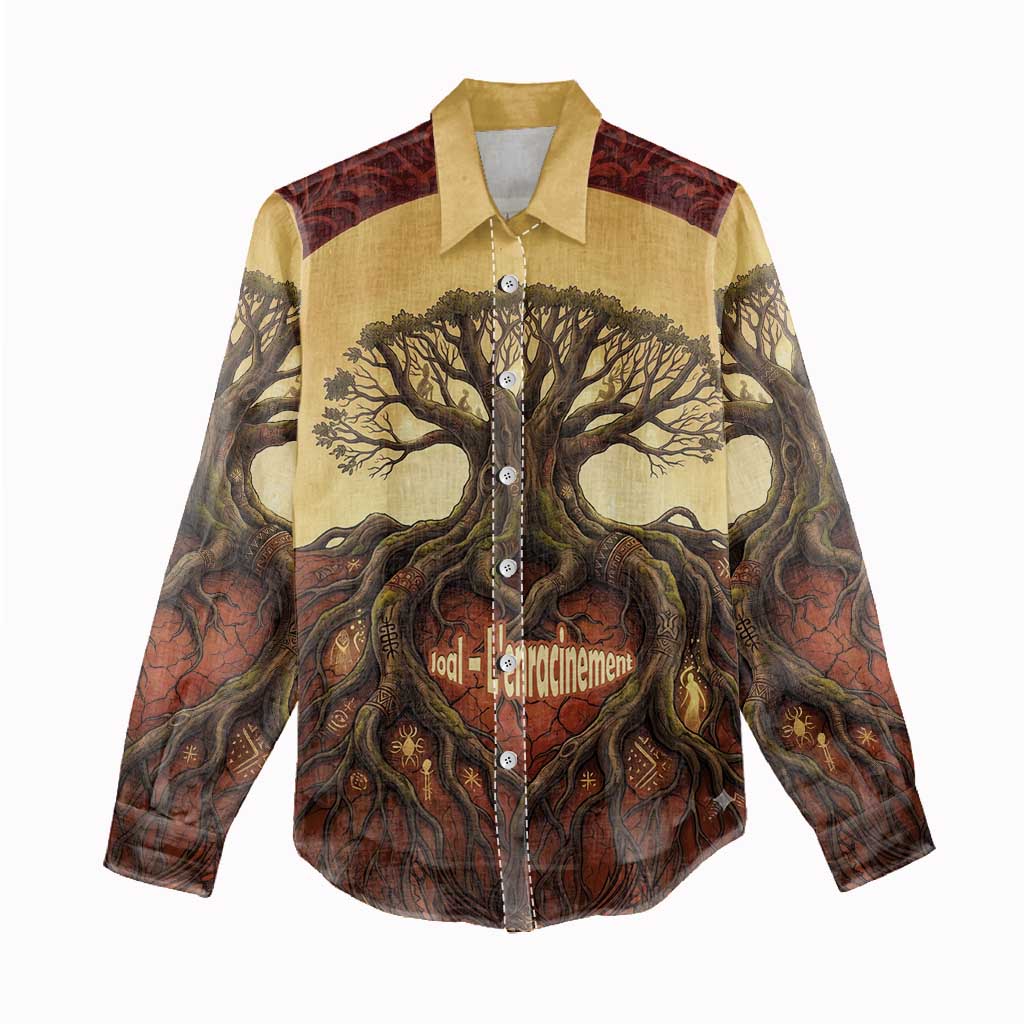 Léopold Sédar Senghor Women Casual Shirt Sacred Baobab Tree Design African Roots and Symbols Theme Negritude Movement - African Pride