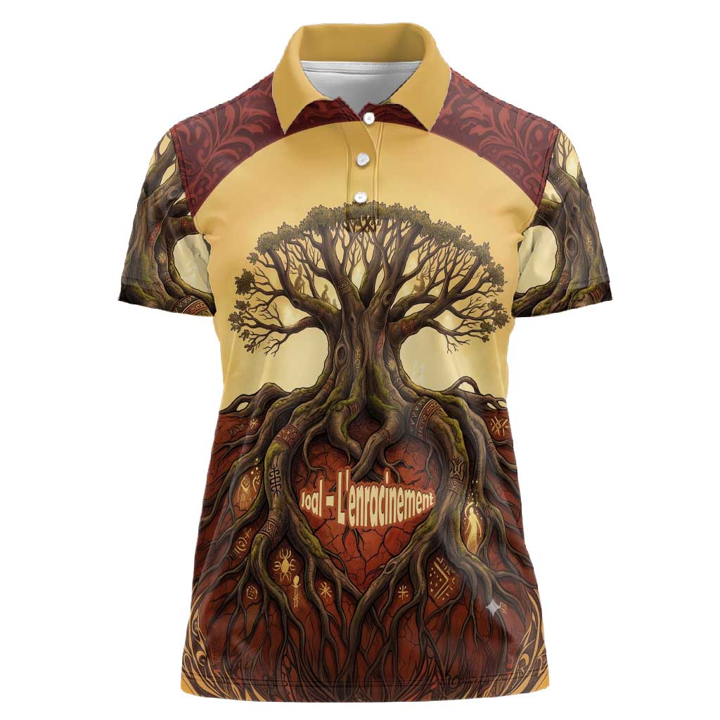 Léopold Sédar Senghor Women Polo Shirt Sacred Baobab Tree Design African Roots and Symbols Theme Negritude Movement - African Pride