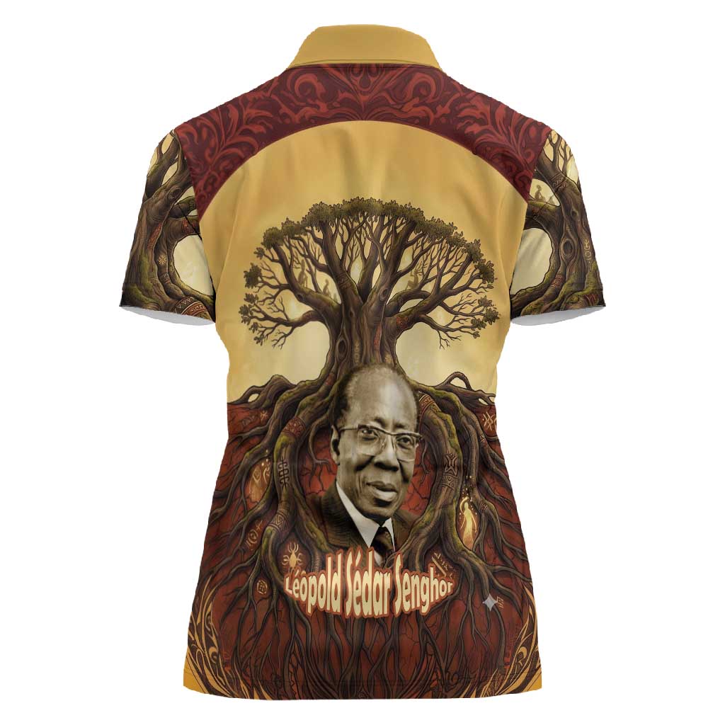 Léopold Sédar Senghor Women Polo Shirt Sacred Baobab Tree Design African Roots and Symbols Theme Negritude Movement - African Pride
