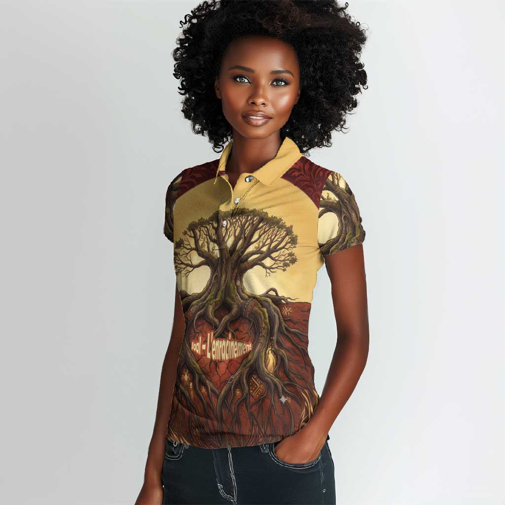Léopold Sédar Senghor Women Polo Shirt Sacred Baobab Tree Design African Roots and Symbols Theme Negritude Movement - African Pride