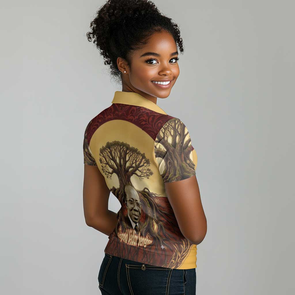 Léopold Sédar Senghor Women Polo Shirt Sacred Baobab Tree Design African Roots and Symbols Theme Negritude Movement - African Pride