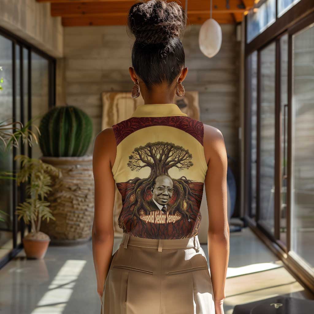 Léopold Sédar Senghor Women Sleeveless Polo Shirt Sacred Baobab Tree Design African Roots and Symbols Theme Negritude Movement - African Pride