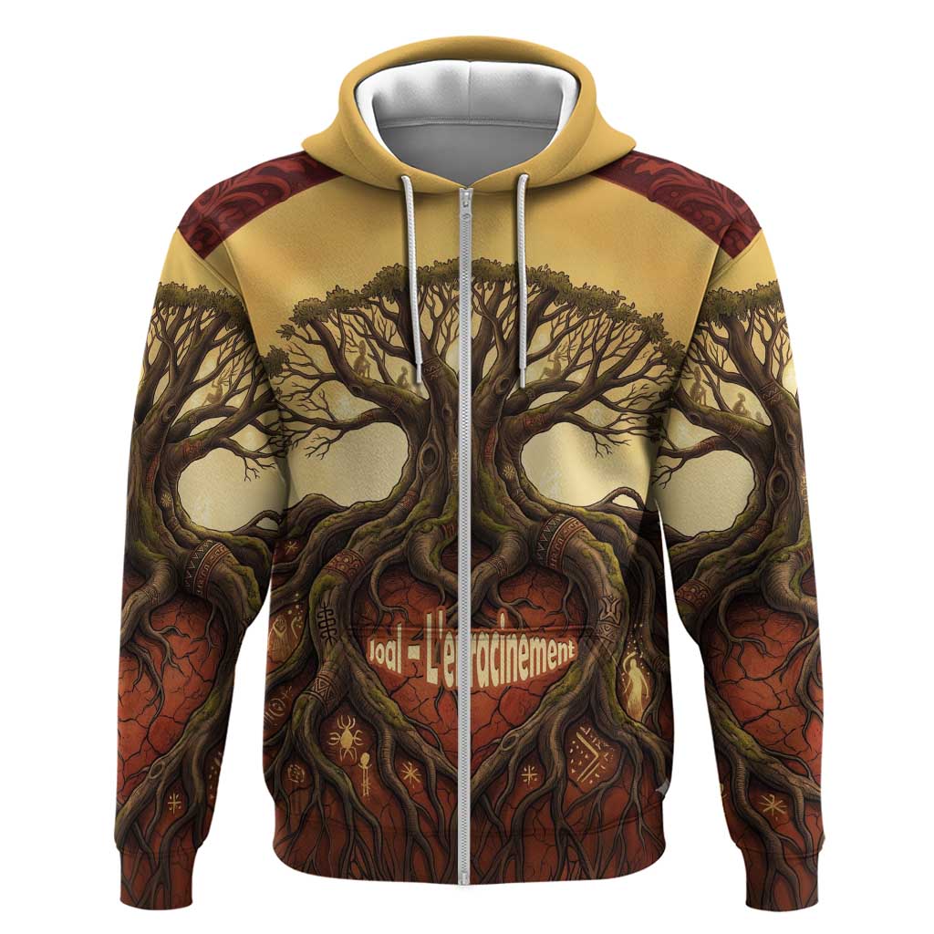 Léopold Sédar Senghor Zip Hoodie Sacred Baobab Tree Design African Roots and Symbols Theme Negritude Movement - African Pride