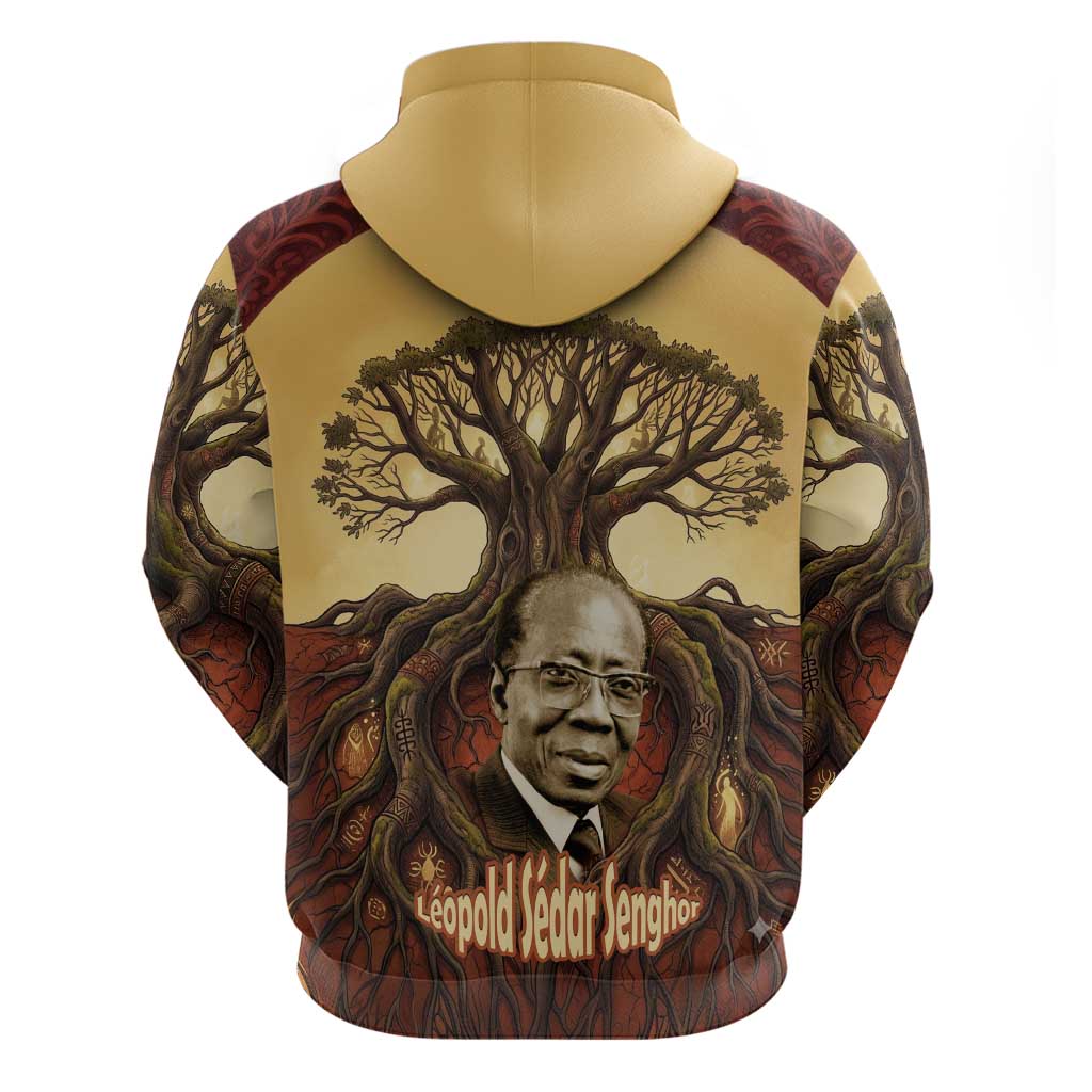 Léopold Sédar Senghor Zip Hoodie Sacred Baobab Tree Design African Roots and Symbols Theme Negritude Movement - African Pride